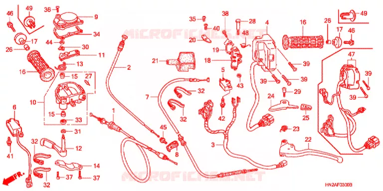 LEVIER DE GUIDON - CABLE - COMMODO Honda ATV 500 FOURTRAX 2008  TRX500FGA8