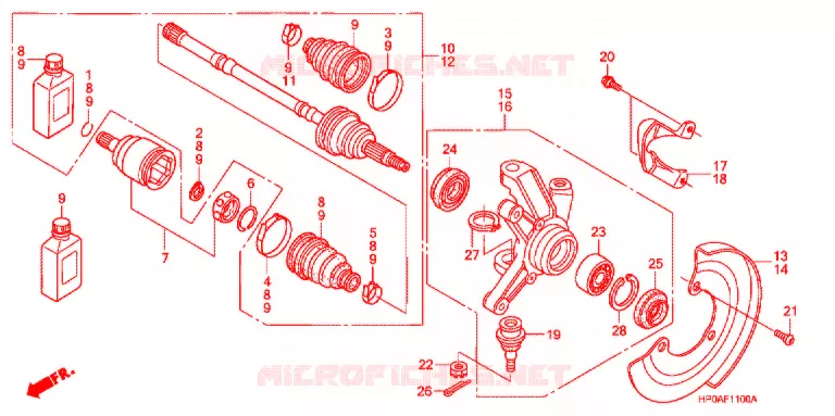 ARBRE DE ROUE  Honda ATV 500 FOURTRAX 2008  TRX500FPE8