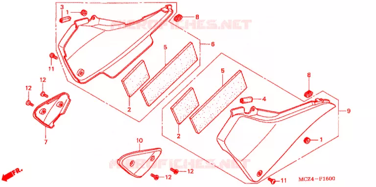 COUVERCLES LATERAUX Honda MOTO 900 HORNET 2003  CB900F3_A