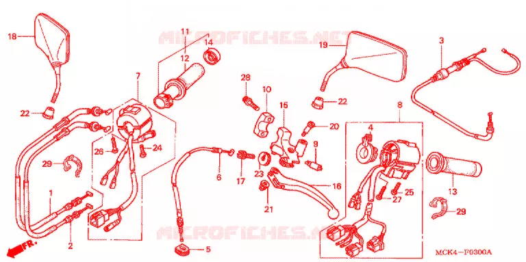 LEVIER DE GUIDON - CABLE - COMMODO Honda MOTO 1100 SHADOW 2003  VT1100C23