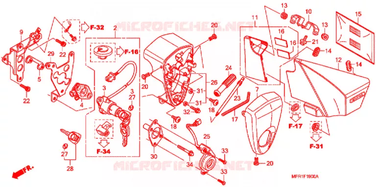 COUVERCLE LATERAL - OUTILS - CONTACTEUR A CLES Honda MOTO 1300 VT 2015  VT1300CXAF_J