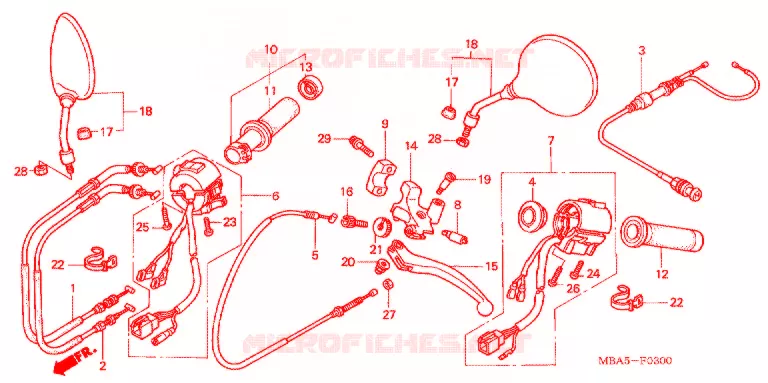 LEVIER DE GUIDON - CABLE - COMMODO Honda MOTO 750 SHADOW 2002  VT750CDA2