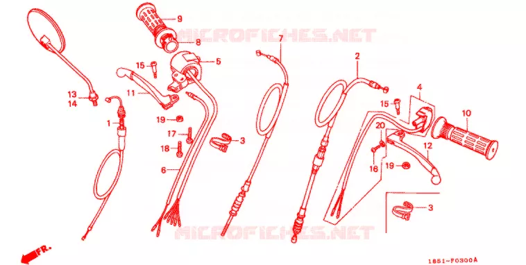 LEVIER DE GUIDON - CABLE - COMMODO (4 VITESSES) Honda MOTO 50 MONKEY 1981  Z50JB_LA_M
