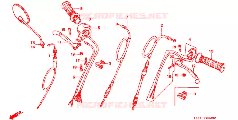 LEVIER DE GUIDON - CABLE - COMMODO (4 VITESSES) Honda MOTO 50 GORILLA 1981  Z50JB_LB_G