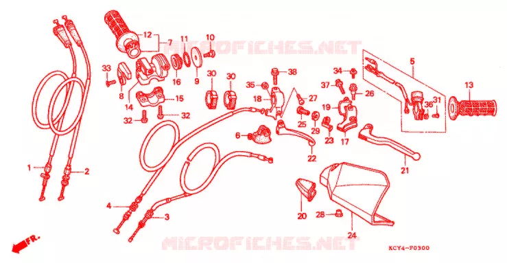LEVIER DE GUIDON - CABLE - COMMODO Honda MOTO 400 XR 1996  XR400RT