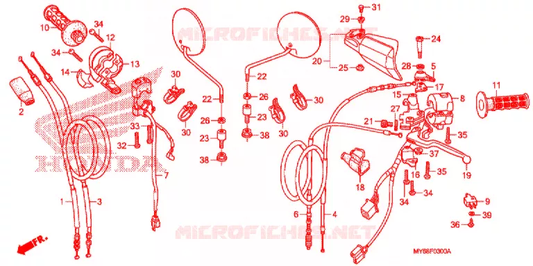 LEVIER DE GUIDON - CABLE - COMMODO Honda MOTO 650 XR 2010  XR650L9