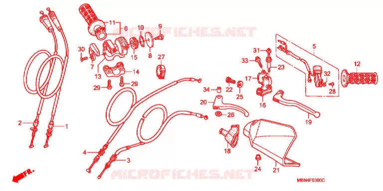 LEVIER DE GUIDON - CABLE - COMMODO Honda MOTO 650 XR 2000  XR650RY