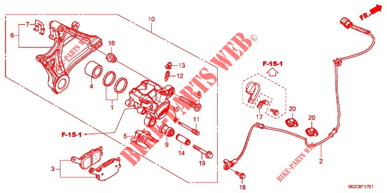 ETRIER DE FREIN ARRIERE (CB1100NAD) pour Honda CB 1100 RS DCT ABS, GRAY de 2018