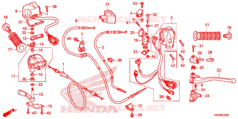 LEVIER DE GUIDON - CABLE - COMMODO Honda ATV 500 FOURTRAX 2018  TRX500FM1J
