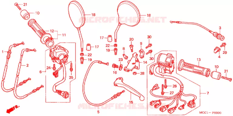 LEVIER DE GUIDON - CABLE - COMMODO Honda MOTO 1100 CB 2000  CB1100SFY