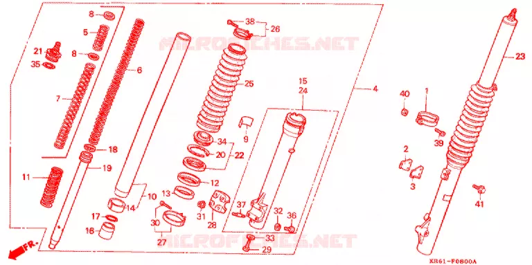 FOURCHE (1) (RF/R2F/RH/R3J/RK/RL/R3L) Honda MOTO 250 XL 1985  XLR250RF