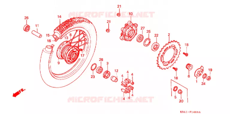 ROUE ARRIERE (1) (RF/R2F/RH) Honda MOTO 250 XL 1986  XLR250RF