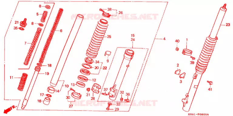 FOURCHE (1) (RF/R2F/RH/R3J/RK/RL/R3L) Honda MOTO 250 XL 1989  XLR250RK