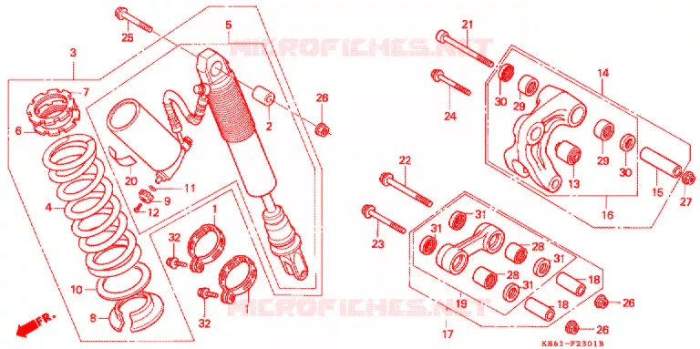 AMORTISSEUR ARRIERE (2) (RM/R3M/RN/R3N/RP/RR/R3R) Honda MOTO 250 XL 1992  XLR250RN