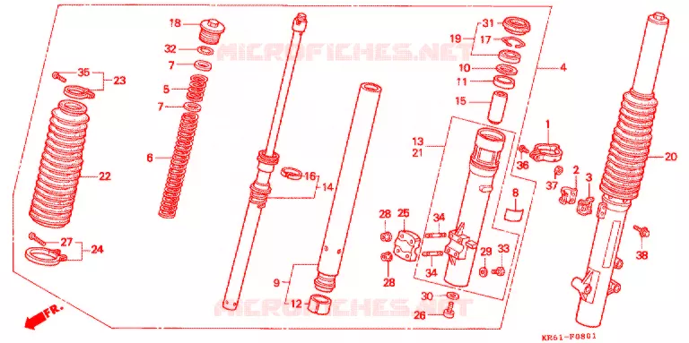 FOURCHE (2) (RM/R3M/RN/R3N/RP/RR/R3R) Honda MOTO 250 XL 1992  XLR250RN