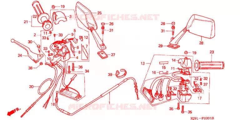 CABLES - COMMODOS - LEVIERS - POIGNEES (CH125H/N/P/R) Honda SCOOTER 125 SPACY 1992  CH125N