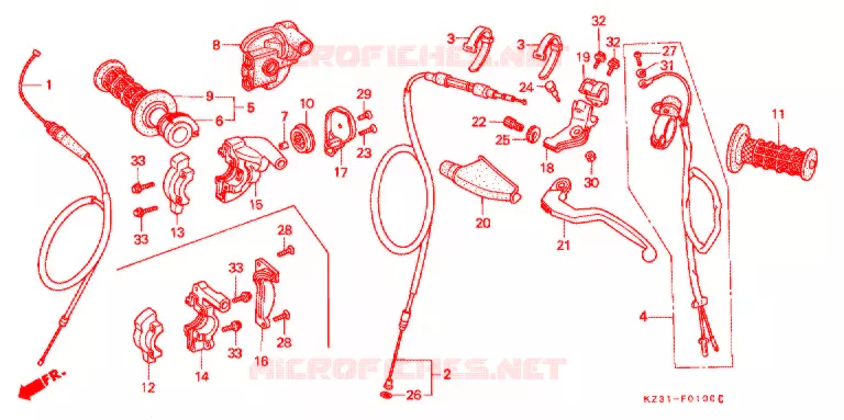 LEVIER DE GUIDON - CABLE - COMMODO Honda MOTO 250 CR 1992  CR250RN