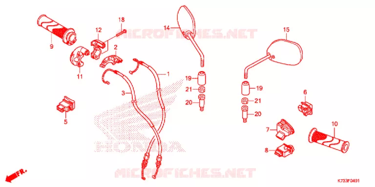 COMMODOS - POIGNEES - CABLES - MIROIR (AFS125MSF/CSFK) Honda MOTO 125 WAVE 2019  AFS125CSFK