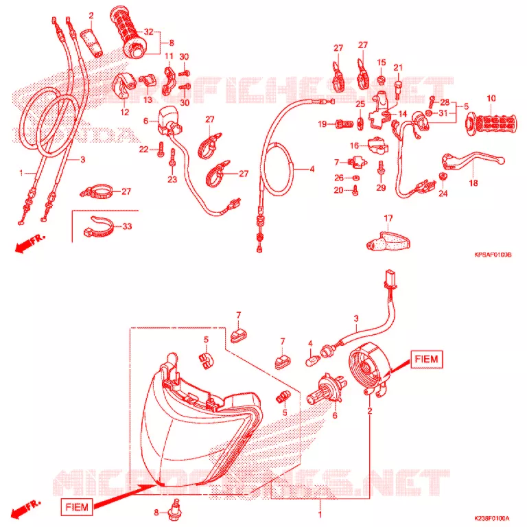 LEVIER DE GUIDON - CABLE - COMMODO Honda MOTO 230 CRF 2019  CRF230FK