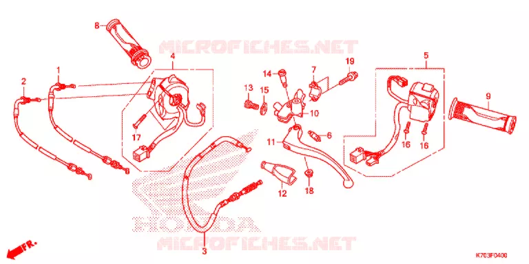 LEVIER DE GUIDON - CABLE - COMMODO Honda MOTO 190 CB 2019  CBF190WHG